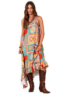 Vestido Midi Godê Com Alças Estampa Geométrica Yacamim C3