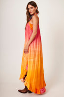 Vestido Midi De Alcinhas Rosa E Laranja Degradê Yacamim D16