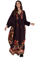 Vestido Longo Marrom Escuro Estampa Cashmere Yacamim E23