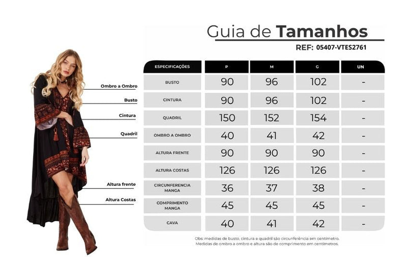 Vestido Mullet Mangas 3/8 Preto Estampado Yacamim D27