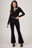 Calça Flare Com Bolsos Preta Yacamim H7/8