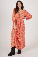 Vestido Longo Com Rendas E Crochê rosé Estampado Yacamim E6