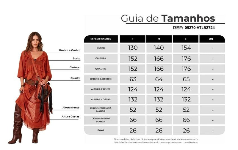 Vestido Longo De Tule Com Babados Terracota Yacamim D3