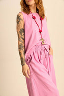 Calça Pantacourt De Linho Rosa Yacamim A37