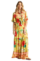 Saia Longa Com Elástico Na Cintura Amarelo Estampado Yacamim A7