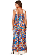 Vestido Longo Com Alças De Amarrar Estampa Geométrica Yacamim C20