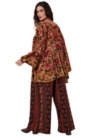 Calça Saruel Pantalona Marrom Estampado Yacamim I9