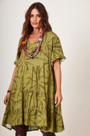 Vestido Curto Decote Em V Verde Yacamim C23