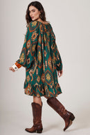 Vestido Curto Verde Escuro Estampado Yacamim D14