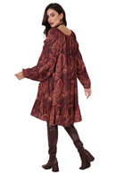 Vestido Curto Bordô Estampa Cashmere Yacamim D18