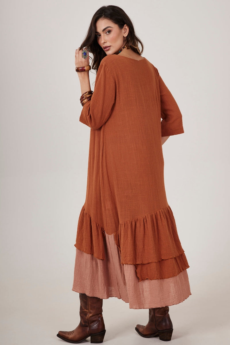 Vestido Midi Caramelo Escuro Yacamim C26