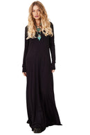 Vestido Longo Com Mangas Justas Preto Yacamim D6