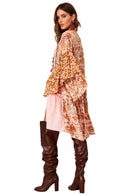 Vestido Curto Com Crochê Rosa Patchwork Estampa Cashmere Yacamim C16