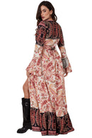 Vestido Longo Transpassado Bege E Preto Cashmere Patchwork Yacamim C17