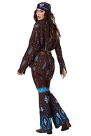 Calça Flare Marrom Escuro Estampa Cashmere Azul Yacamim A30