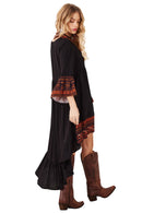 Vestido Mullet Mangas 3/8 Preto Estampado Yacamim D27