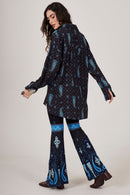 Calça Flare Azul Marinho Estampa Cashmere Yacamim A22