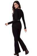 Calça Flare Com Bolsos Preta Yacamim H7/8