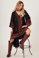 Vestido Mullet Mangas 3/8 Preto Estampado Yacamim D27