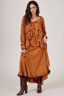 Vestido Longo Ombro A Ombro Caramelo Yacamim C14