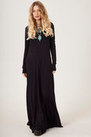 Vestido Longo Com Mangas Justas Preto Yacamim D6