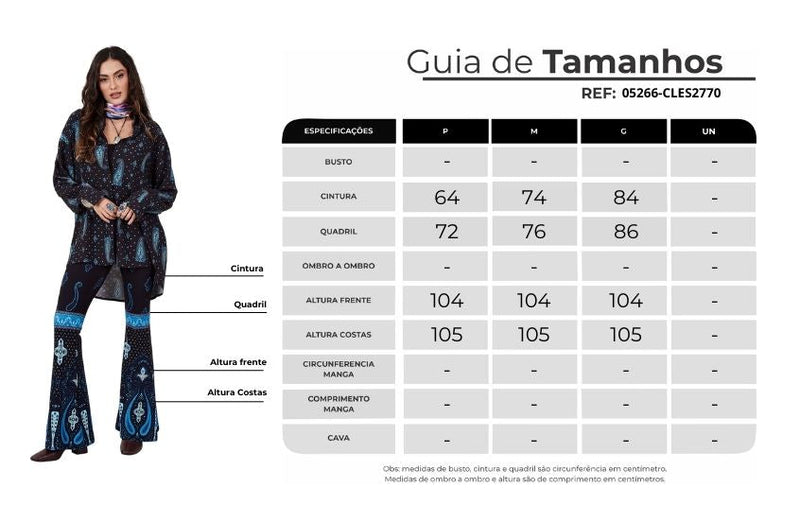 Calça Flare Azul Marinho Estampa Cashmere Yacamim A22