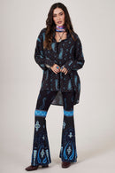 Calça Flare Azul Marinho Estampa Cashmere Yacamim A22