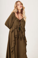 Vestido Longo Decote A Ombro Verde Musgo Yacamim C27