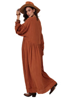 Vestido Longo Com Rendas E Crochê Marrom Yacamim D16