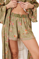 Conjunto Cropped E Shorts Verde Oliva Estampado Yacamim A17