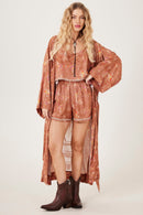 Conjunto Cropped E Shorts Marrom Claro Estampado Yacamim A9