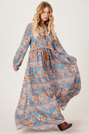 Vestido Longo Com Mangas Bufantes Azul Cashmere Yacamim E26