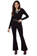 Calça Flare Com Bolsos Preta Yacamim H7/8