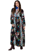 Vestido Longo Preto Estampa Cashmere Yacamim D1