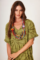 Vestido Curto Decote Em V Verde Yacamim C23