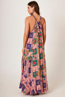 Vestido Longo Amplo Rosa Estampa Geométrica Yacamim E8