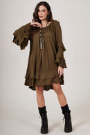 Vestido Curto Ombro A Ombro Verde Escuro Yacamim E23