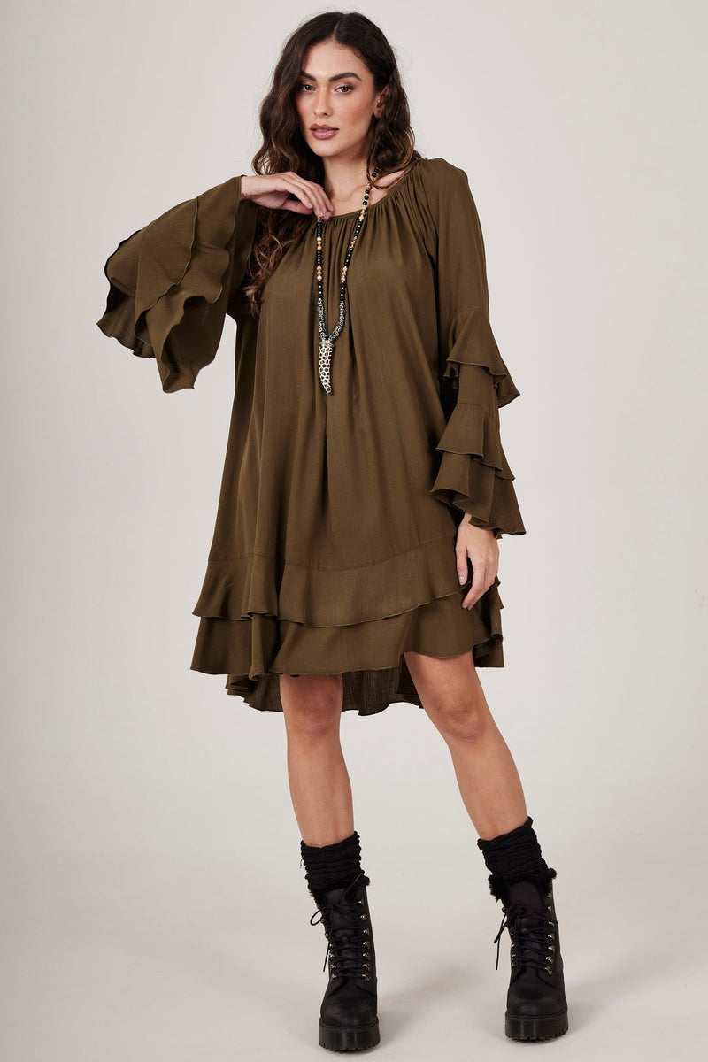 Vestido Curto Ombro A Ombro Verde Escuro Yacamim E23