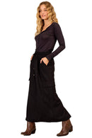 Saia Midi De Linho Com Fendas Preta Yacamim G1