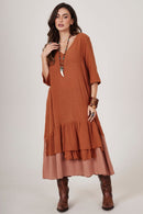 Vestido Midi Caramelo Escuro Yacamim C26