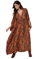 Vestido Longo Marrom Estampa Cashmere Yacamim D11