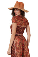 Cropped Com Mangas Curtas Terracota Estampa Cashmere Yacamim A5