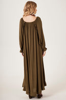 Vestido Longo Decote A Ombro Verde Musgo Yacamim C27