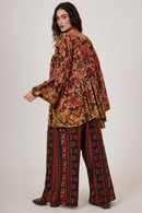 Calça Saruel Pantalona Marrom Estampado Yacamim I9