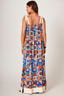 Vestido Longo Com Alças De Amarrar Estampa Geométrica Yacamim C20