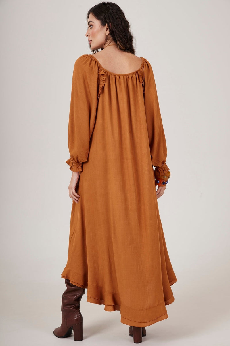 Vestido Longo Ombro A Ombro Caramelo Yacamim C14