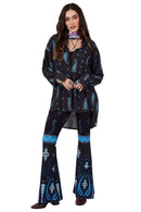 Calça Flare Azul Marinho Estampa Cashmere Yacamim A22