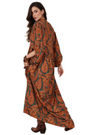 Vestido Longo Marrom Estampa Cashmere Yacamim D11