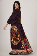 Vestido Longo Marrom Escuro Estampa Cashmere Yacamim E23