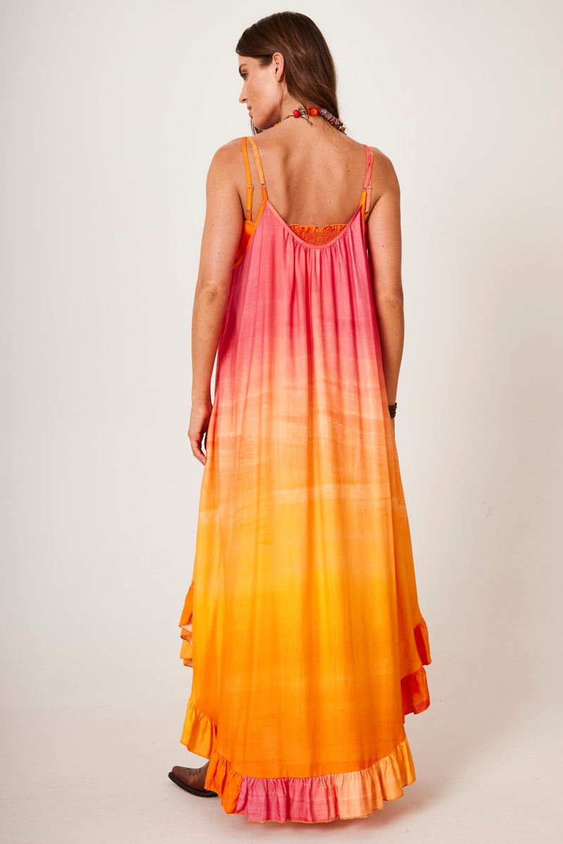 Vestido Midi De Alcinhas Rosa E Laranja Degradê Yacamim D16